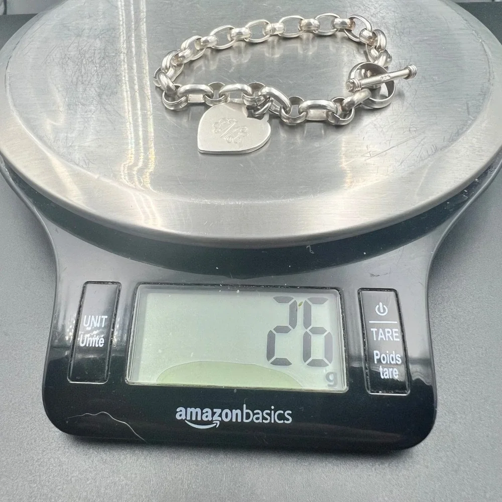Monogrammed Heart Toggle Bracelet 7in Silver Good